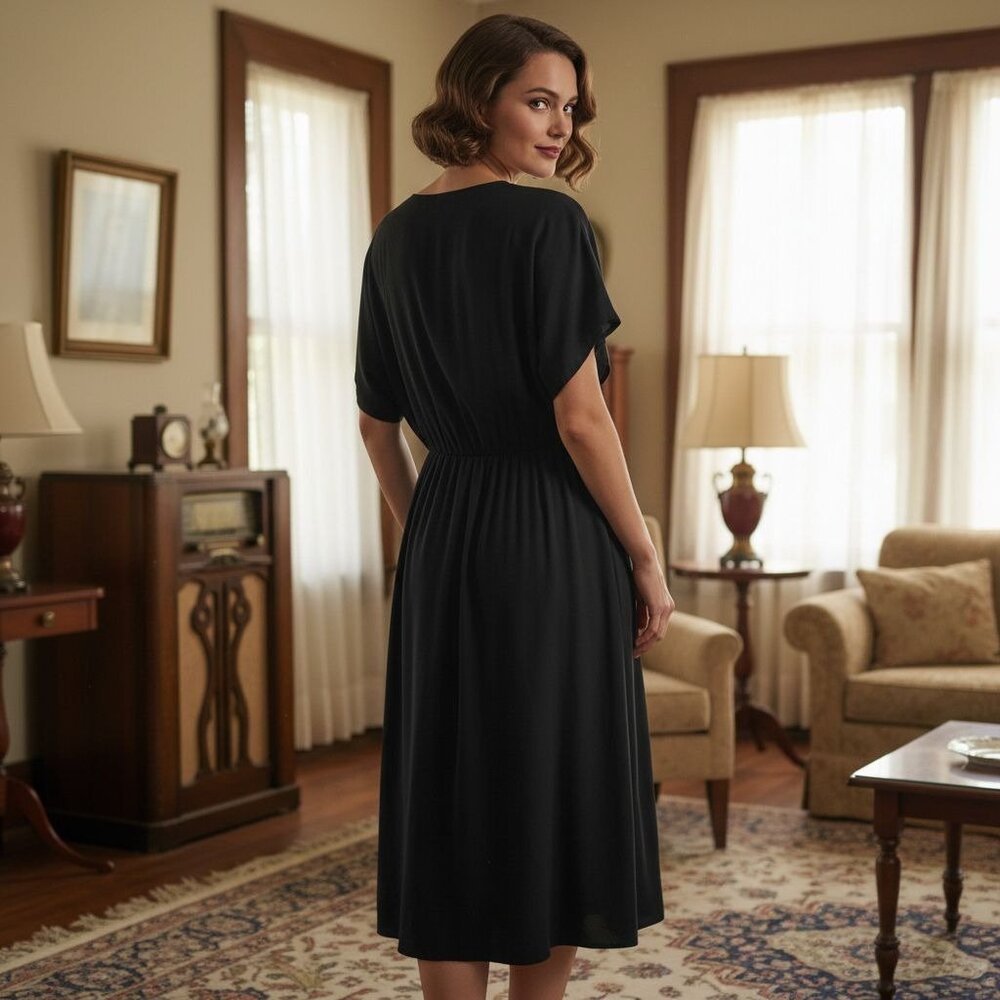 Vintage 1930s–40s Black Handmade Dress | Rayon | Midi Length - Picture 11 of 15